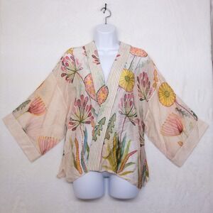 One Hundred Stars Kimono Jacket Womens One Sz Pink Floral Botanical Lightweight